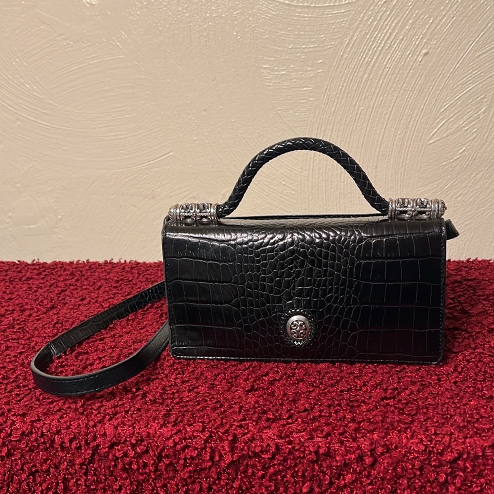 Vintage Y2K Brighton Black Leather Crossbody Bag Organizer Purse w/handle